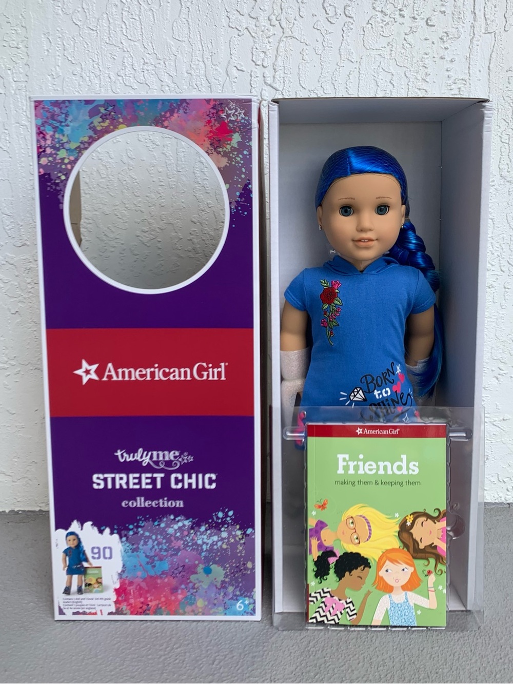 American Girl Truly Me 90 Street Chic Blue Hair Doll with Friends Book